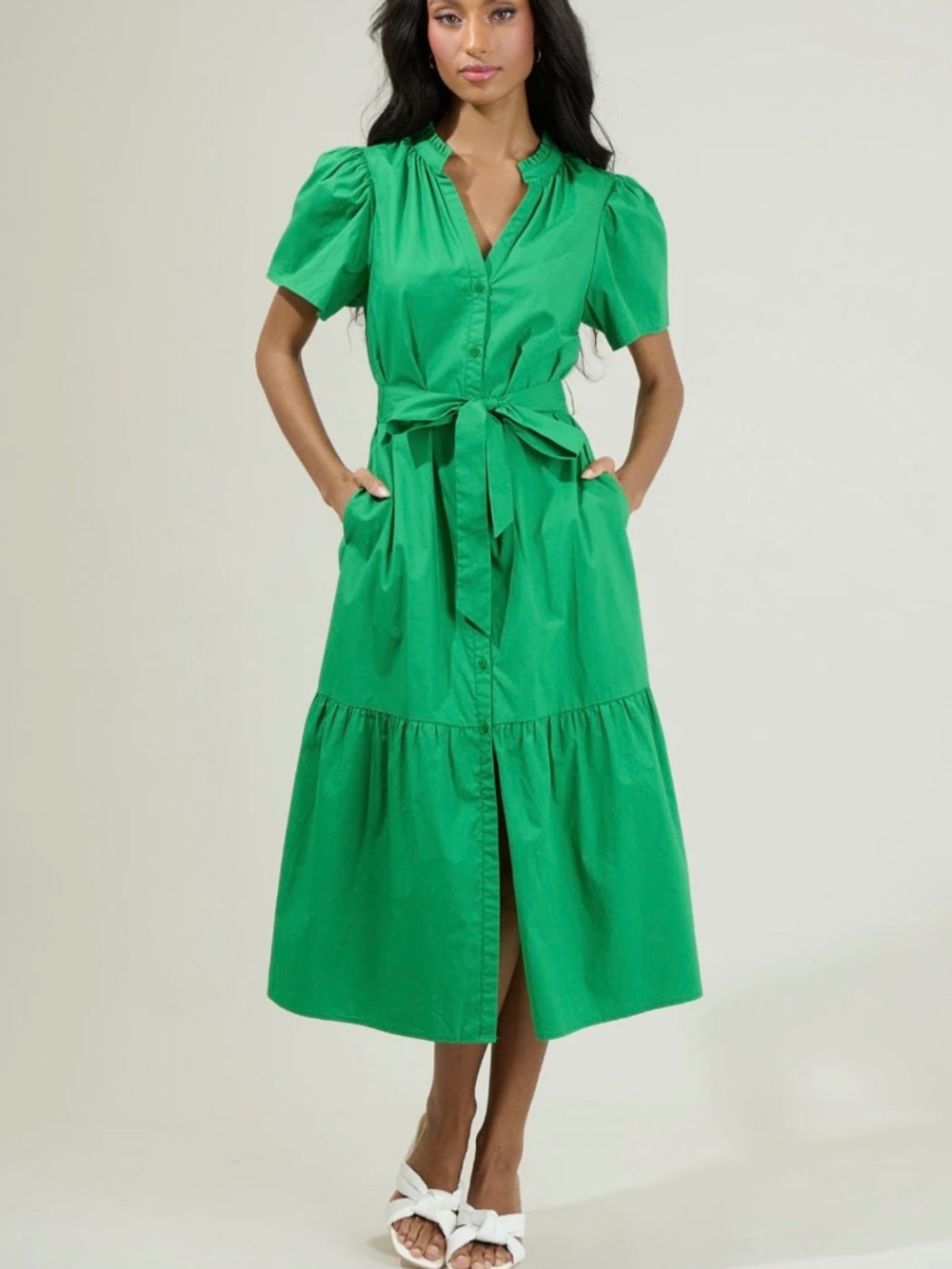 Surgarlips Kelly Green Down Poplin Midi Dress